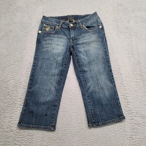 Rocawear Jeans Womens 5 Blue Denim Crop Distressed Logo Embroidered‎ Y2k 90s